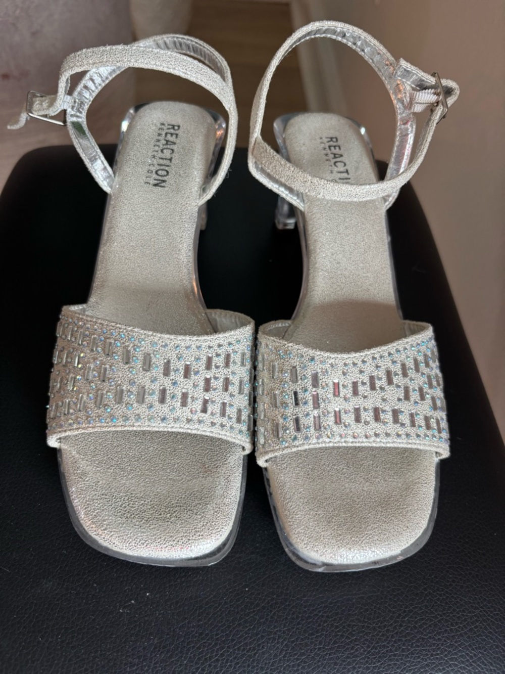 Kenneth Cole Reaction Silver Rhinestone Ankle-Strap Sandals